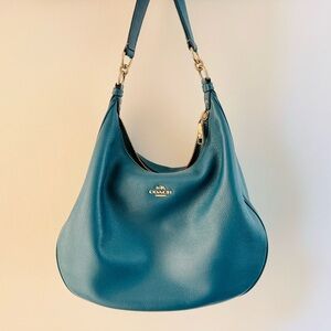 Coach Harley Pebble Leather Hobo Shoulder Bag, Teal Green